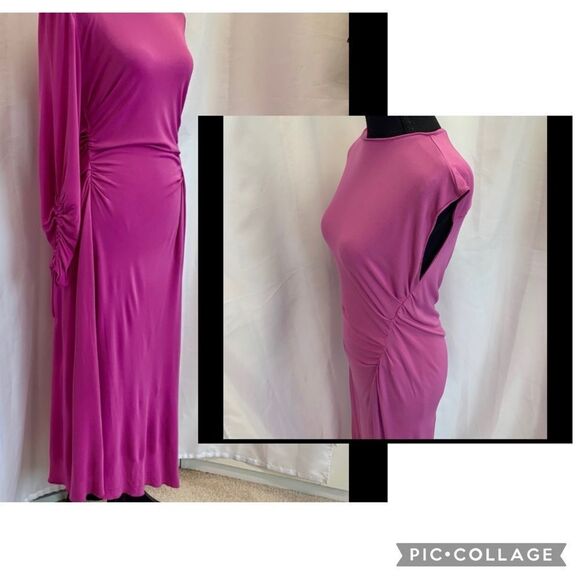 ZARA purple magenta Cinched Asymmetric One Sleeve Dress Sz M/L NWT - Picture 12 of 16